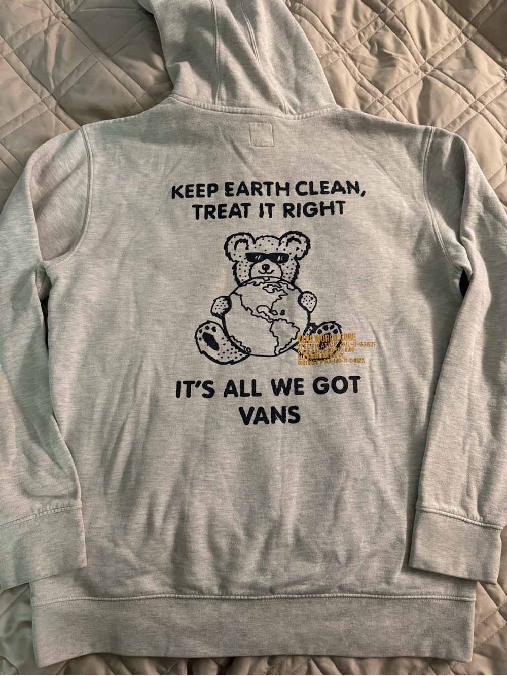 Vans Light Gray Hoodie with Black Earth & Bear Graphic